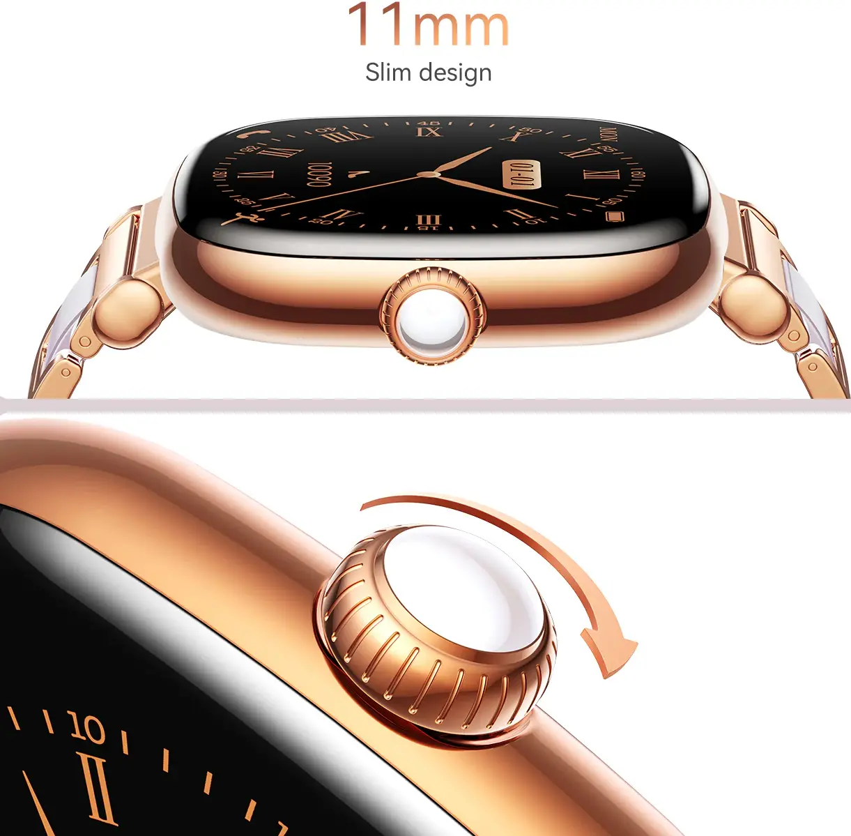 ساعة جوي روم الذكية للنساء، بلوتوث 5.4، شاشة لمس أموليد 1.7 بوصة، مقاومة للماء، بطارية 170 مللي أمبير، ذهبي، JR-FS1