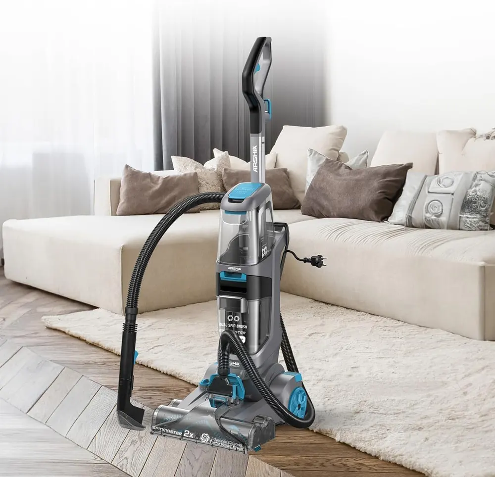 مكنسة وممسحة لغسيل السجاد من أرشيا، 800 وات، خزان مياه سعة 2.1 لتر، رمادي*أزرق، CW128-3061