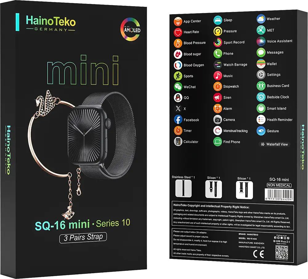 ساعة هاينو تيكو الذكية، شاشة AMOLED مقاس 1.5 بوصة، مقاومة للماء، عمر بطارية يصل إلى 7-10 أيام، 3 أحزمة، متعددة الألوان، SQ-16 Mini