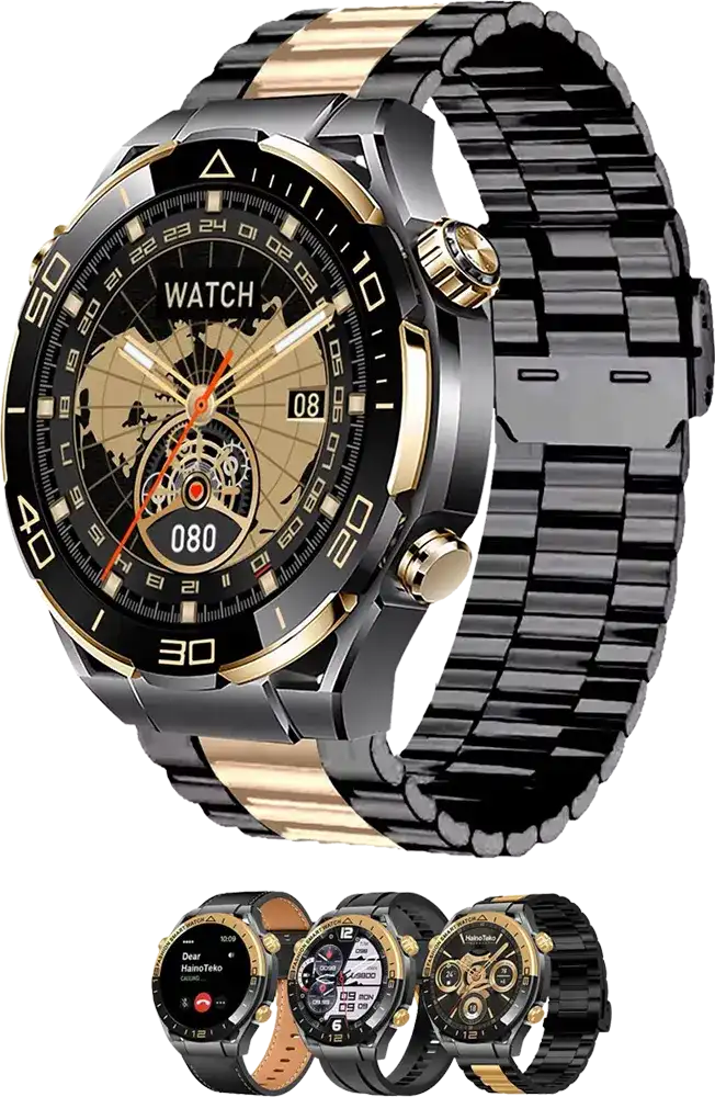 ساعة هاينو تيكو الذكية، شاشة AMOLED مقاس 1.43 بوصة، مقاومة للماء، عمر بطارية يصل إلى 5 أيام، 3 أحزمة، الأسود، RW-68