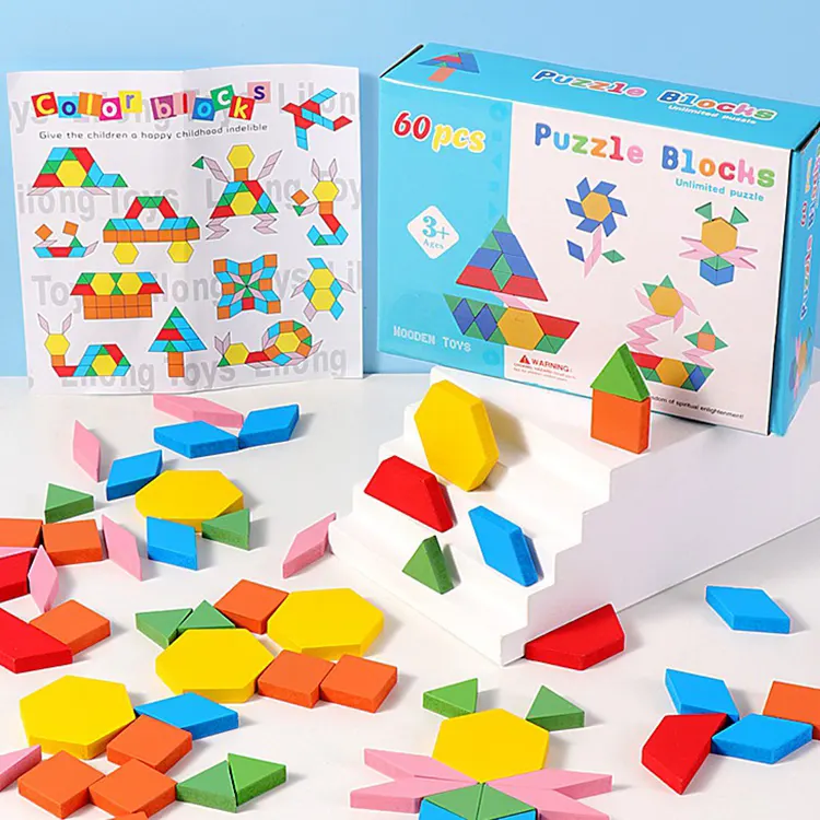 Wooden mosaic puzzle, 60 pieces, assorted shapes, 3033