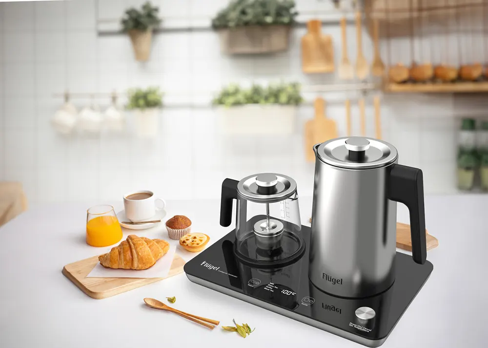 غلاية مياه سمارت فلوجل 2 في 1، 2200 وات، غلاية سعة 1.7 لتر، إبريق شاي 1.0 لتر، شاشة ديجيتال، فضي، T050-6185 7