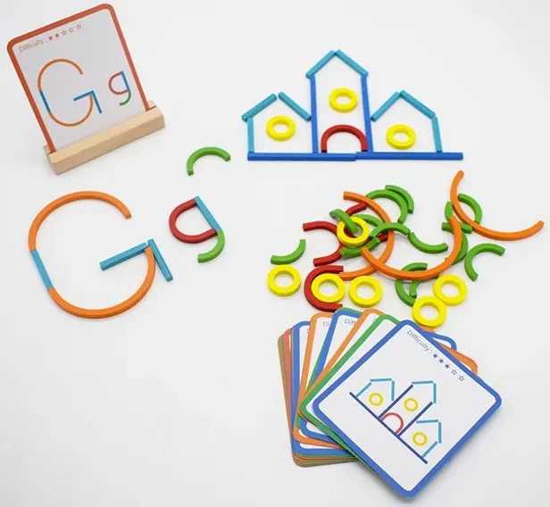 Shape matching, color and letter recognition puzzles, multiple shapes, 3001