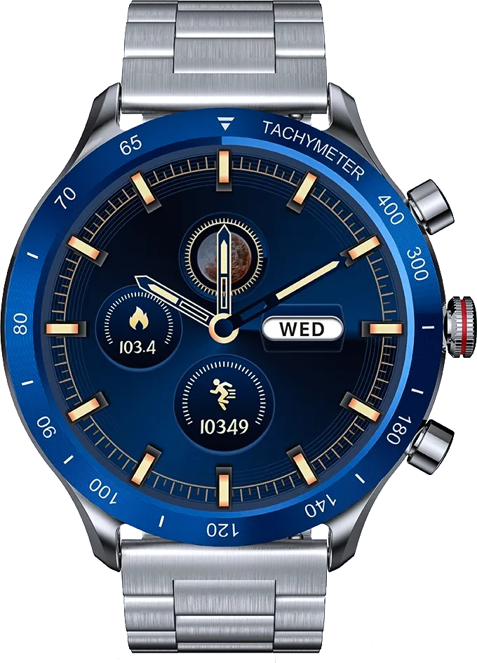 Riversong Motive 9 Max Smart Watch, 1.43 in AMOLED Display, Water Resistant, Stainless Strap, Silver, SW903