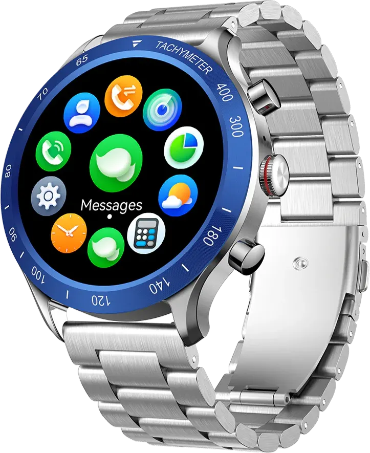 Riversong Motive 9 Max Smart Watch, 1.43 in AMOLED Display, Water Resistant, Stainless Strap, Silver, SW903