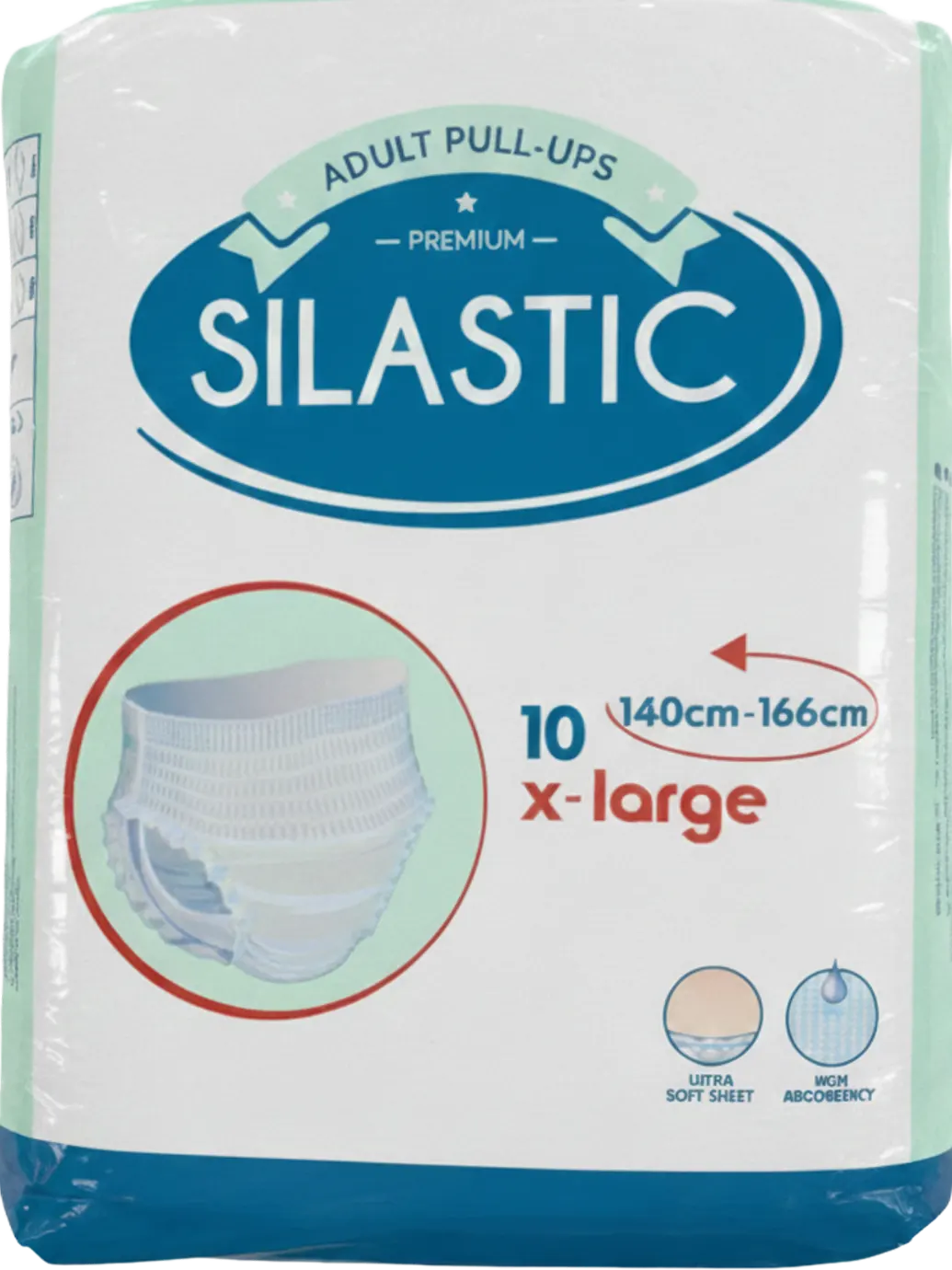 حفاضات سيلاستيك شورت لكبار السن، مقاس اكس لارج 140-166 سم، 10 قطع