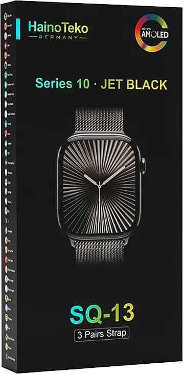 ساعة هاينو تيكو الذكية، شاشة AMOLED مقاس 1.81 بوصة، مقاومة للماء، 3 أحزمة، أسود، SQ-13