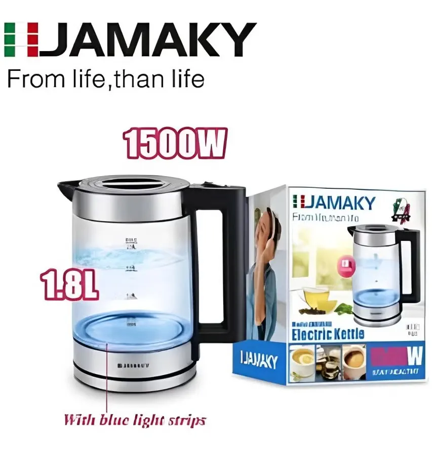 غلاية مياه جاماكي، 1500 وات، 1.8 لتر، زجاج، JMK 9500