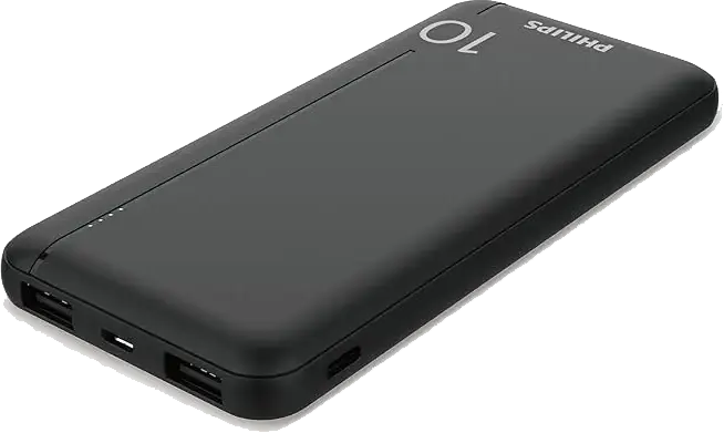 Philips Power Bank, 10,000 mAh, 20 watts, 2 USB-A ports, 1 Type-C port, Black, DLP1812PB