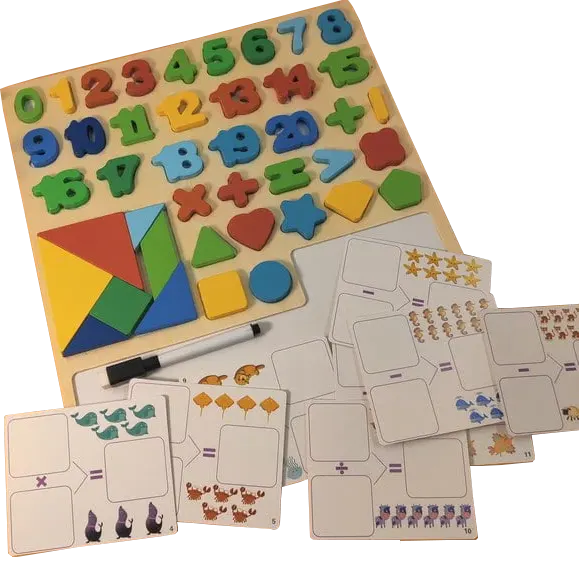 Blackboard with a number of geometric shapes and cards, 1011