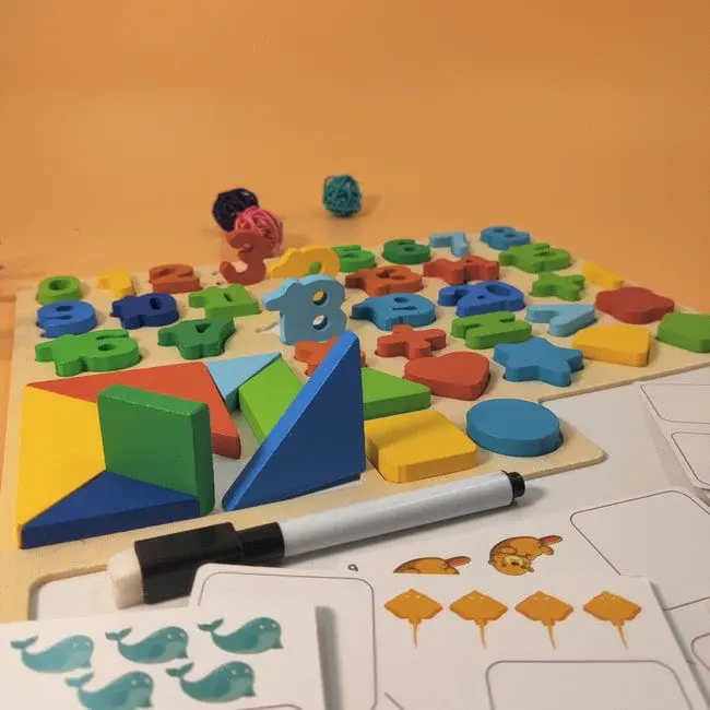 Blackboard with a number of geometric shapes and cards, 1011