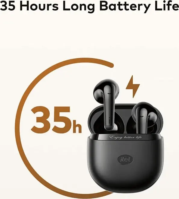 سماعات أذن لاسلكية أيتل بودز 7، بلوتوث 5.3، ENC، تشغيل حتى 35 ساعة، أسود