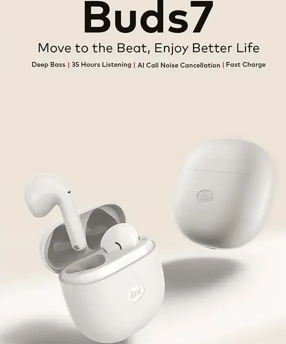 سماعات أذن لاسلكية أيتل بودز 7، بلوتوث 5.3، ENC، تشغيل حتى 35 ساعة، أبيض