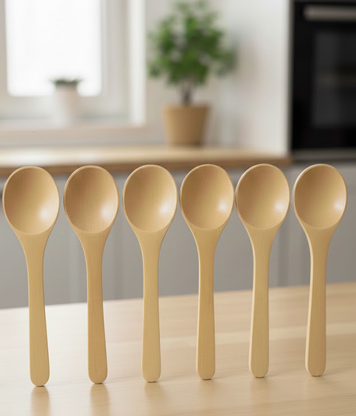 طقم معالق توابل خشب مسطحه ، 6 قطع