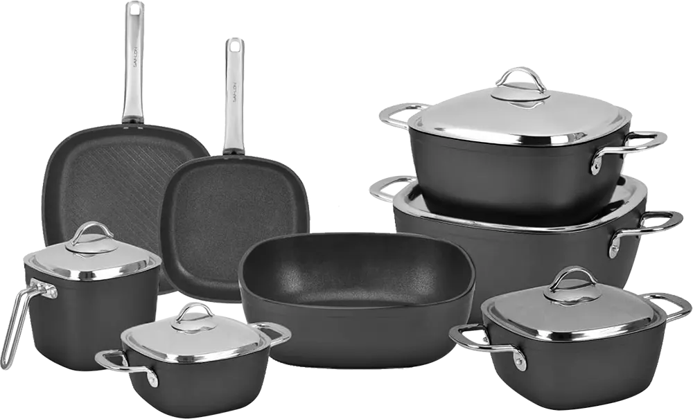 طقم حلل تيتانيوم سافلون ، 13 قطع ، مربع الشكل، يد ستانلس ستيل، أسود