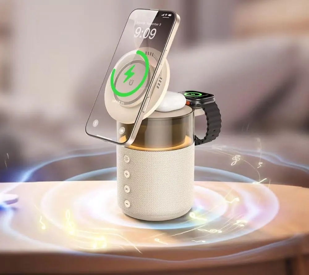 Richie 5-in-1 Speaker, Bluetooth 5.3, Wireless Charging Support, 15W, LED Light, Phone Holder, RCW-51