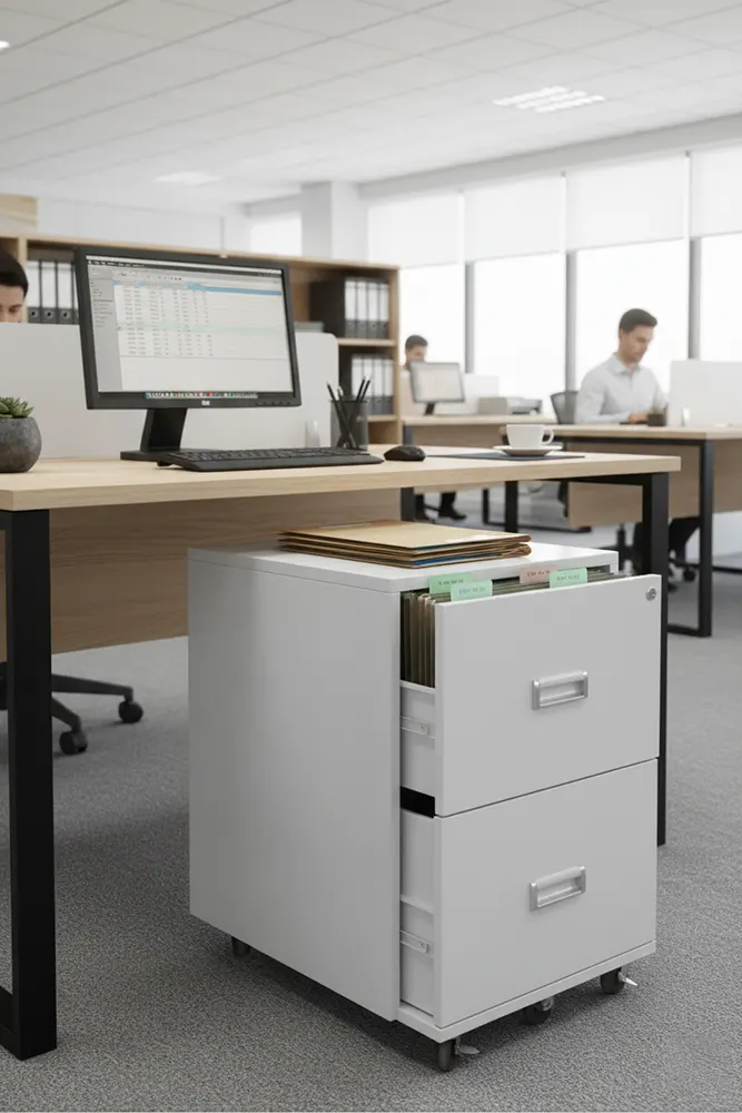 Shannon Metal Icon Filing Cabinet, 2 Drawers, Metal, White