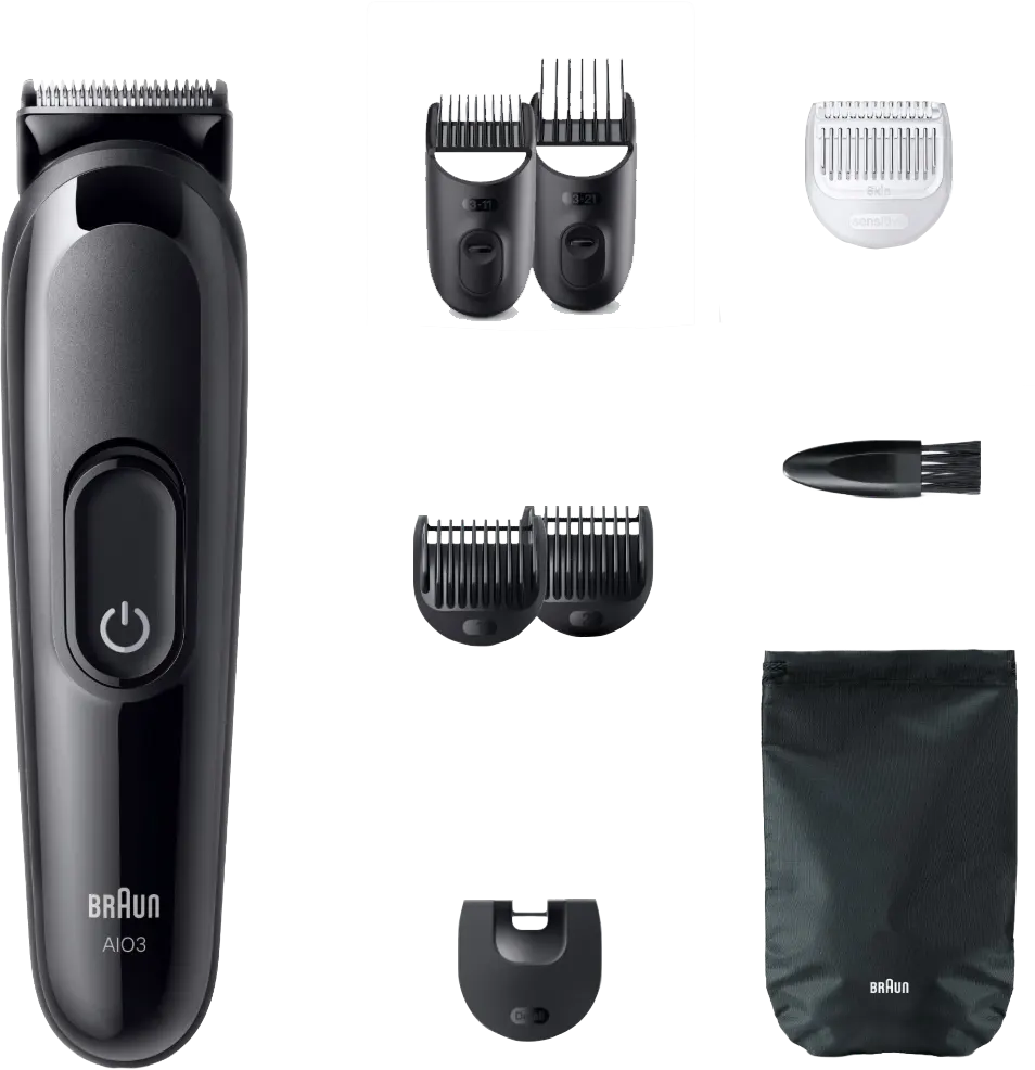 Braun Series 3 8-in-1 Rechargeable Shaver, 50 Minutes Cordless Run Time, Black, AIO 3540