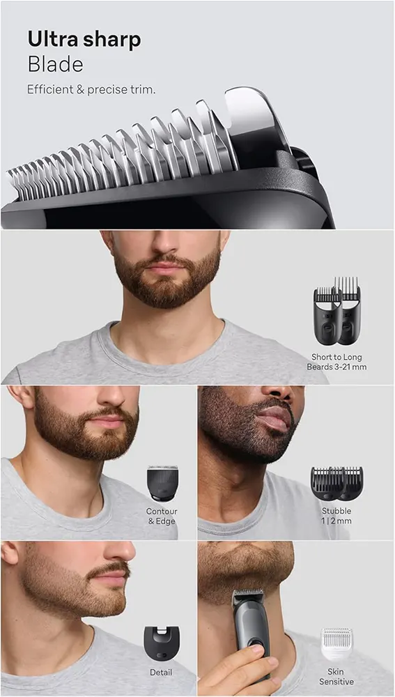 Braun Series 3 8-in-1 Rechargeable Shaver, 50 Minutes Cordless Run Time, Black, AIO 3540