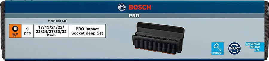 Bosch deep impact socket set, 17 - 32 mm, 9 pieces, 2 608 003 042