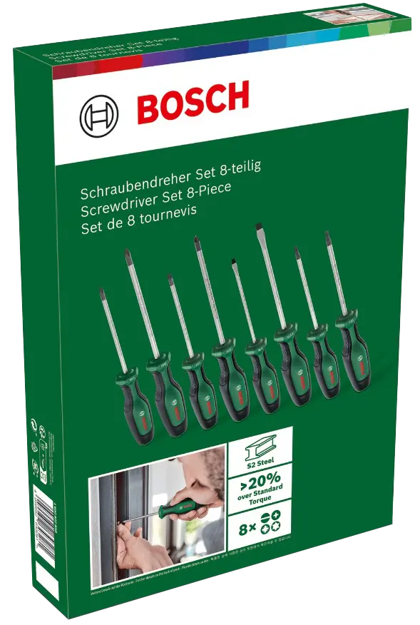 طقم مفكات بوش ، براغي دقيقة ، 8 قطع ، اخضر ، 1 600.A02.BX8