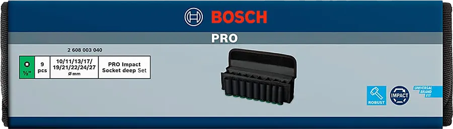 Bosch Deep Impact Socket Set, 27-10mm, 9 Pieces, 2 608 003 040
