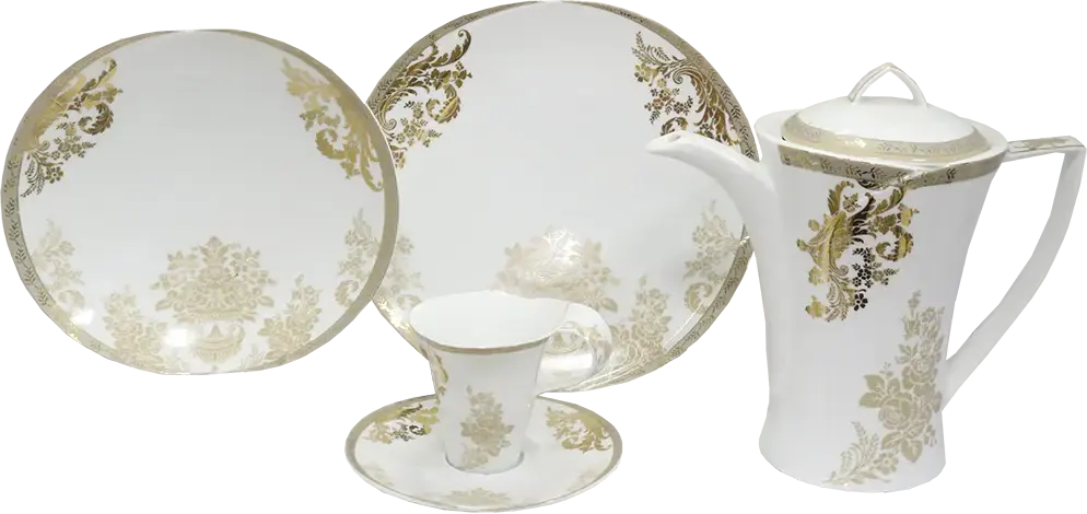 Infinity Lorete White And Gold China Set, 124 Pieces