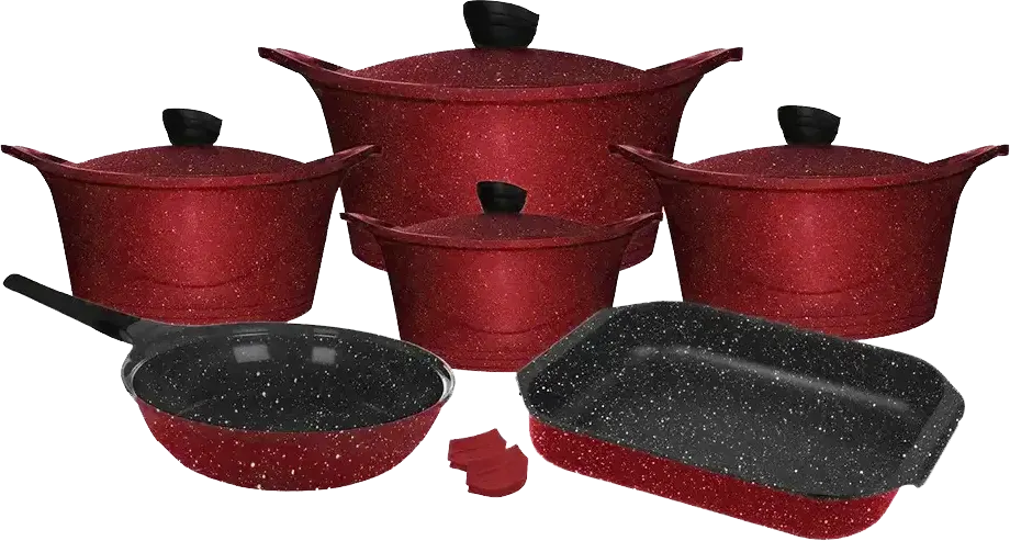 Glory Granite Cookware Set, 12 Pieces, Red