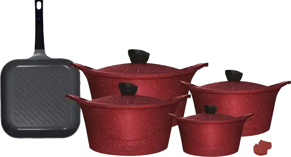 Glory Luxe Granite Cookware Set, 11 Pieces, Red