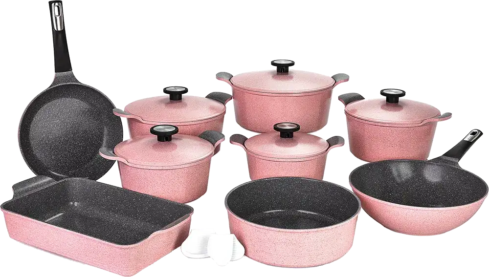 Neoflam Marble Granite Cookware Set, Polygonal Shape,  14 Pieces, Pink