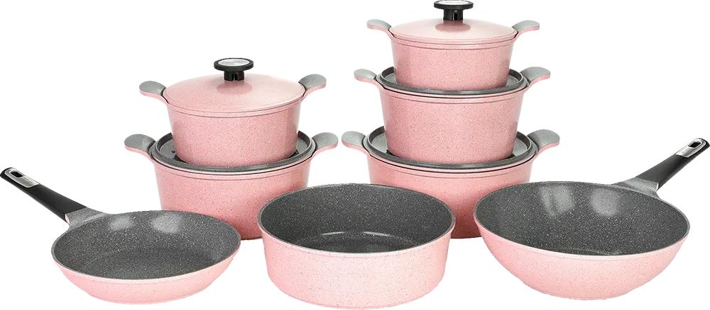 Neoflam Marble Granite Cookware Set, Polygonal Shape,  14 Pieces, Pink