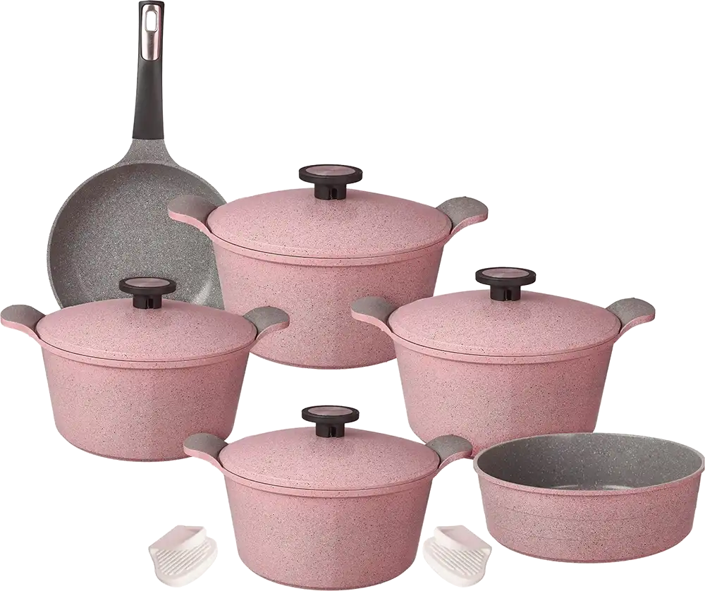 Neoflam Marble Granite Cookware Set, Polygonal Shape,  10 Pieces, Pink