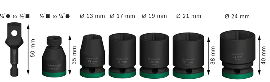 Bosch Impact Wrenches, 2-1 inch, 7 pieces, 2 608 003 032