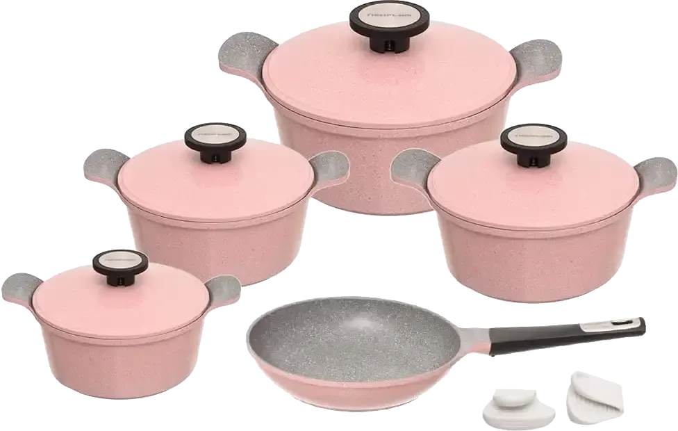 Neoflam Marble Granite Cookware Set, Polygonal Shape,  11 Pieces, Pink