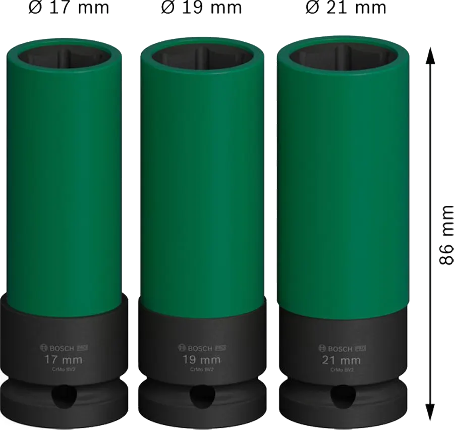 Bosch Pro Deep Impact Socket Set, 21-17mm, 3 Pieces, 2 608 003 033