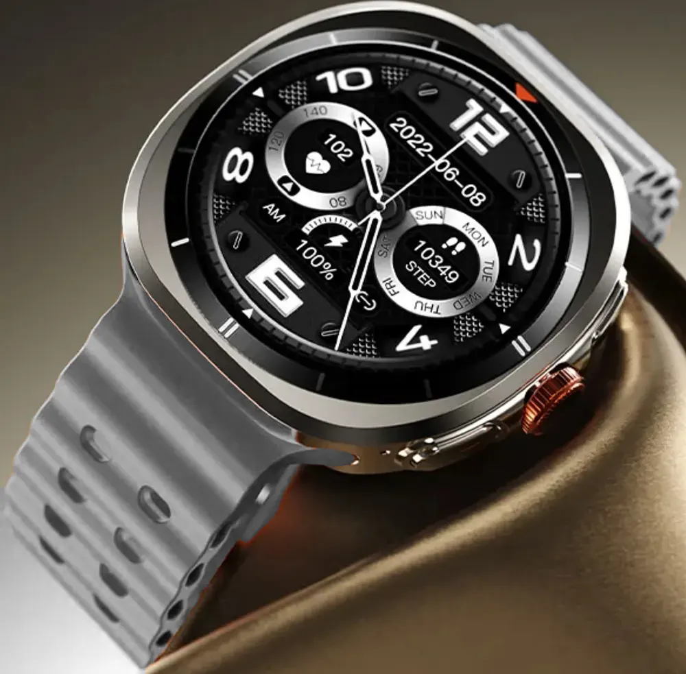 ساعة ريتشي الذكية، بلوتوث 5.2، شاشة لمس أموليد 1.43 بوصة، حزام فضي أضافي، مقاومة للماء، بطارية 300 مللي أمبير، أسود، RA40