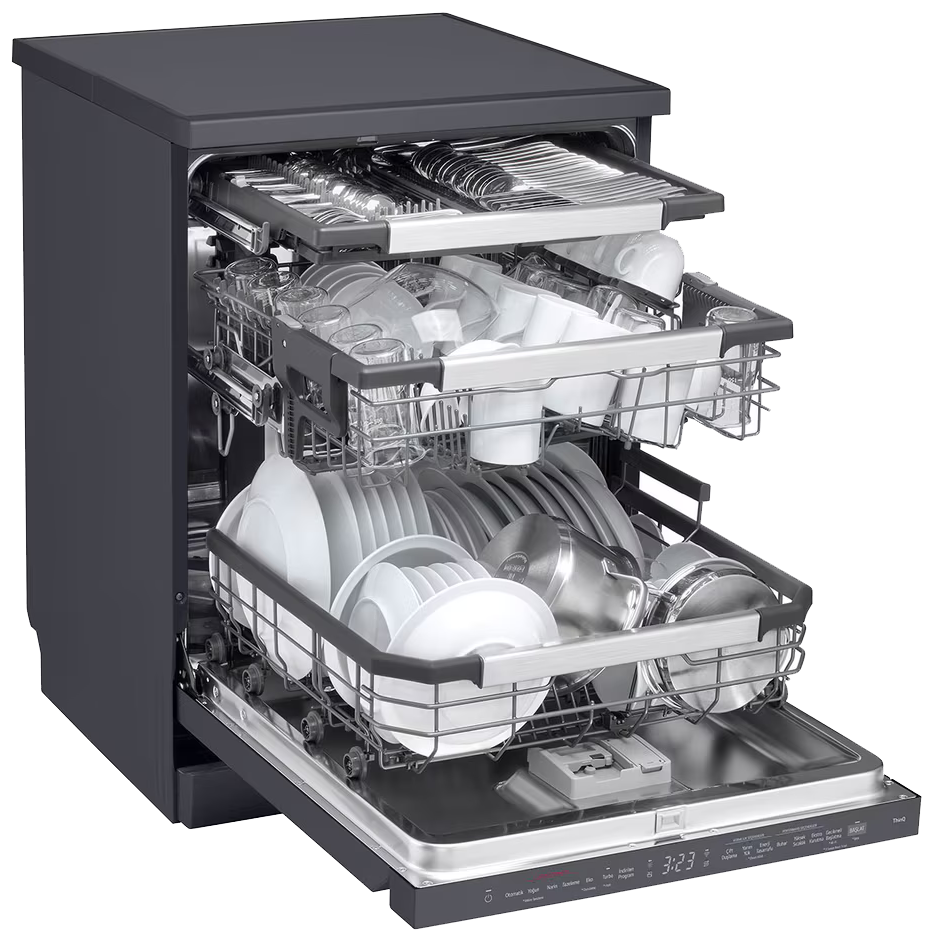 غسالة أطباق ال جي QuadWash ، مقاس 60 سم ،  14 فرد ، 10 برامج ، شاشة ديجيتال ، تكنولوجيا الأنفرتر ، أسود ، DFC287HMS