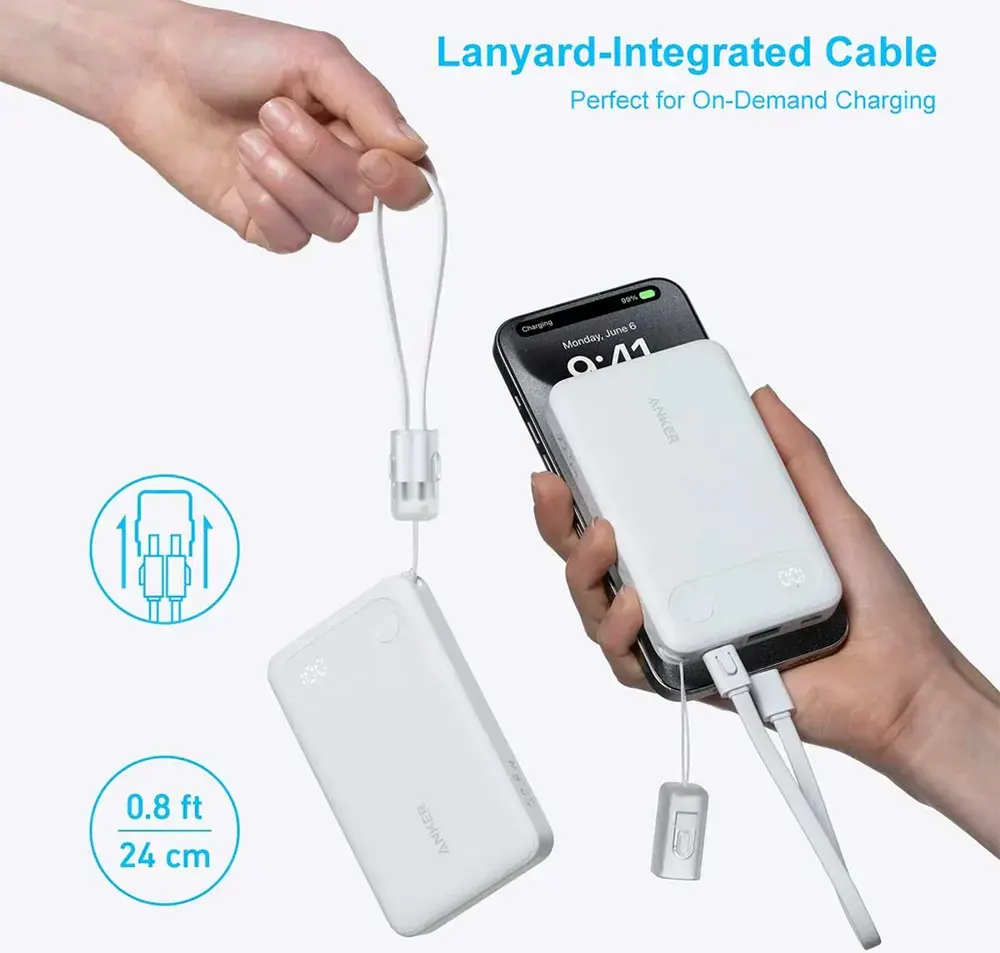 باور بانك انكر PowerCore، سعة 10000 مللي امبير، 22.5 وات، 3 منافذ، منفذ Type-A + منفذين Type-C، شاشة ديجيتال، ابيض، A1257P21