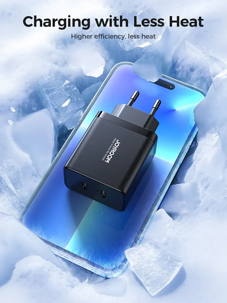 شاحن جوي روم سريع، 40 وات، منفذين Type-c، أسود، JR-TCF09