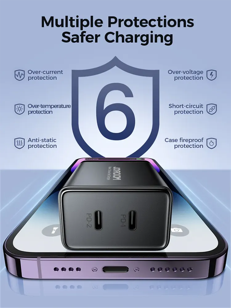 شاحن جوي روم سريع، 40 وات، منفذين Type-c، أسود، JR-TCF09