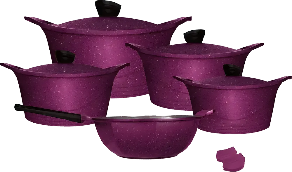 طقم حلل جرانيت جلورى لوكس + مقلاية، 11 قطعة، بنفسجي غامق