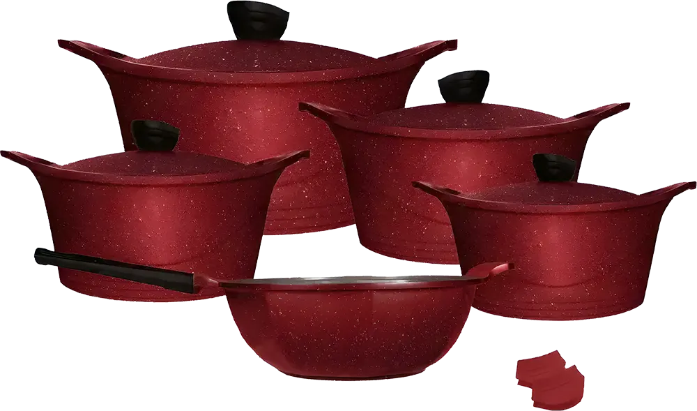 طقم حلل جرانيت جلورى لوكس + مقلاية، 11 قطعة، أحمر