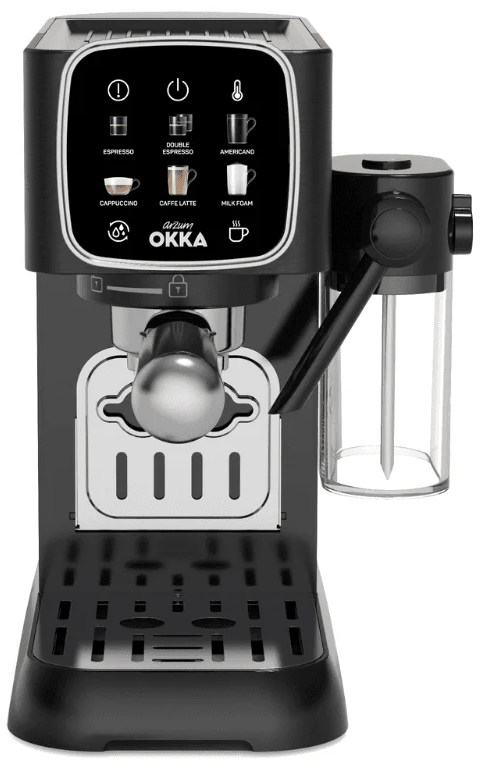 OKKA SOLO M Espresso Machine, 15 Bar, 1.1 Litre, 2 Cups, Touchscreen, Silver x Black, OK0032-0500