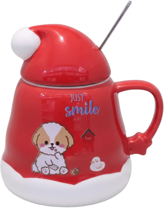 Mug with lid and spoon, red, 002-72