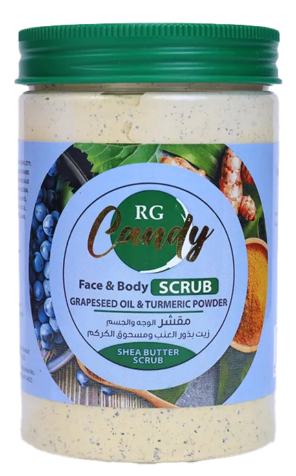 مقشر الوجه والجسم زيت بذور العنب ومسحوق الكركم من ار جي كاندى، 450 مل