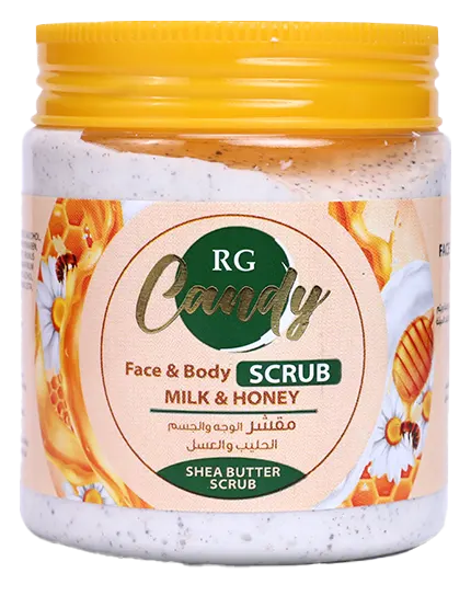 مقشر الوجه والجسم بالحليب والعسل من ار جي كاندى، 200 مل