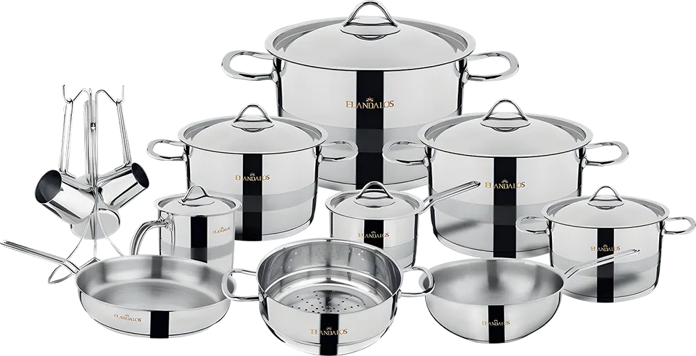 طقم حلل ستانلس ستيل الاندالس 19 قطعة، لون فضي