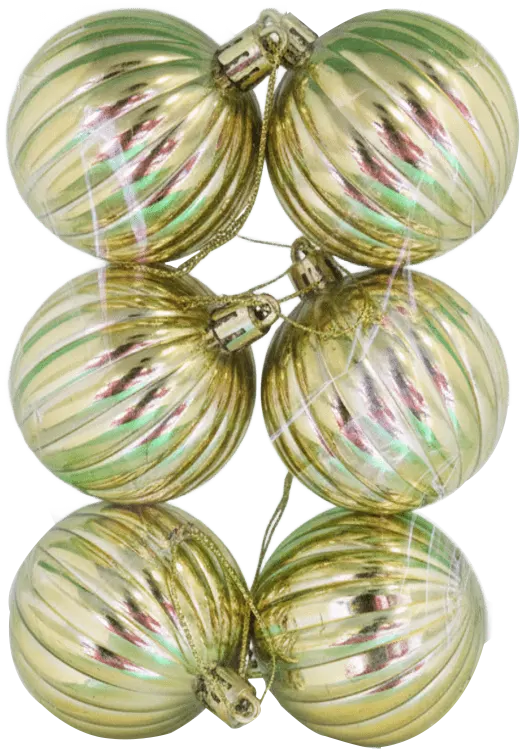 كيس كور شجرة الكريسماس ، مضلعة 6 سم ، 6 كور ، ذهبي ، 023-71