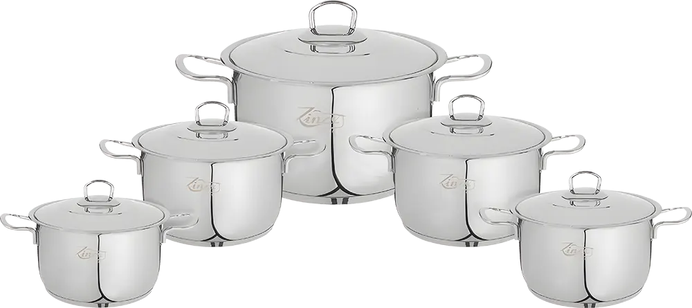 Zinox Classic Cookware Set, Stainless Steel, 10 Pieces, 5 Pots with Lids, Silver Color