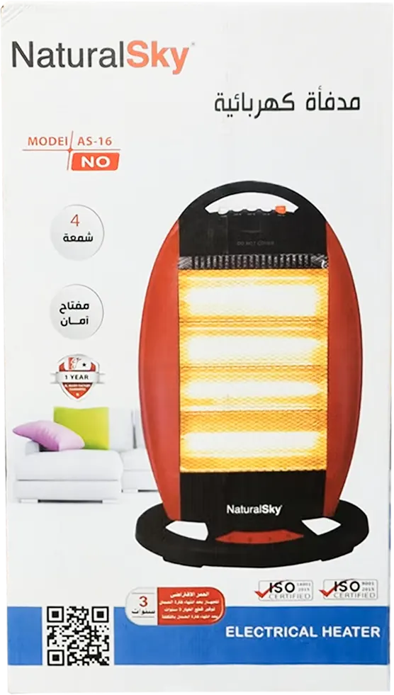 دفاية كهربائية هالوجين ناشيونال سكاي، 4 شمعة، 1600 وات، لون أسود × أحمر، موديل AS-16